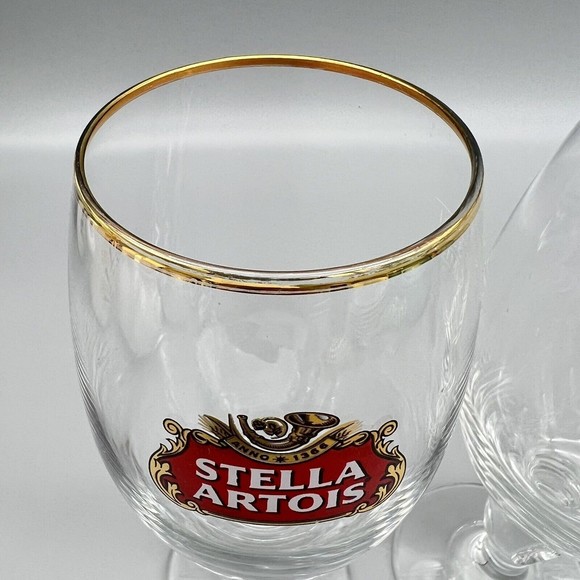Stella Artois Chalice Beer Glasses Gold Rim 33cl Set of 3 Man Cave EUC - Picture 3 of 14